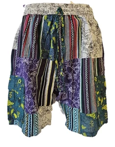 Patchwork Elastic Cotton Shorts Hippy Yoga Half Pants Lounge Cargo Combat HP10 - Picture 1 of 4