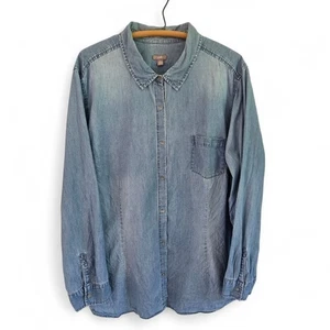 J. Jill Womens 4X Chambray Button-Down Denim Shirt Long Sleeve Cotton One Pocket - Picture 1 of 16