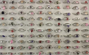 Rings For Lady Wholesale Lots 32pcs Mixed Charm Cubic Zirconia Silver P Ring - Picture 1 of 8