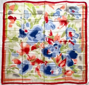 Fashion ABSTRACT FLORAL Blue Green Pink RED Hand Rolled Crepe Silk 32" Scarf - Picture 1 of 6