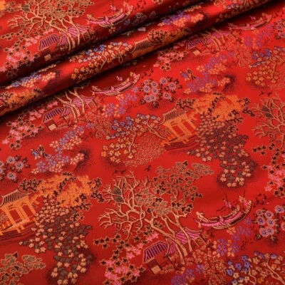 Brocade Damask Fabric Faux Silk Satin Embroidery Vintage DIY for Cloth 100-148cm - Image 1 of 4