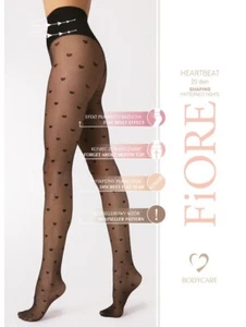 Fiore Heartbeat women's tights hearts along the entire length of leg 20 D Black - Picture 1 of 5
