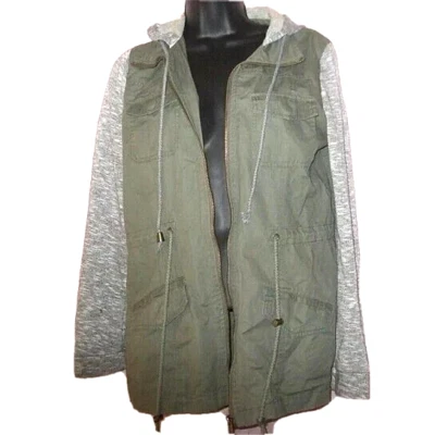 $88 CHAQUETA CON CAPUCHA CHARLOTTE RUSSE PEQUEÑA VERDE GRIS 4 Bolsillos Cremallera Top PRO LIMPIO Foto 1 de 4
