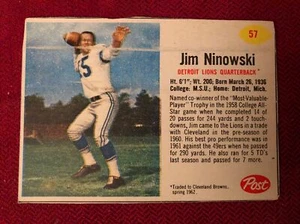 1962 Post Football #57 Jim Ninowski, Detroit Lions - Picture 1 of 2