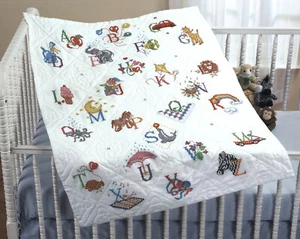 Stamped Cross Stitch ~ Plaid/Bucilla Alphabet Dreams Quilt Top #43241 - Picture 1 of 3