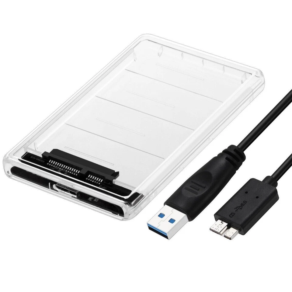 HDD SSD Enclosure 2.5" SATA USB 3.0 Clear Hard Drive Disk External Laptop Case - Image 1 of 4