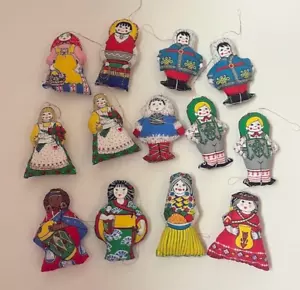 13 Vtg Handmade Christmas Ornaments Cloth Soft Stuffed Children of the World - Picture 1 of 5