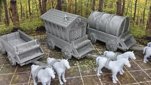 3 vagones caravana con caballos escala 28/32 mm mesa dispersión terreno azulejos paisaje - Imagen 1 de 4
