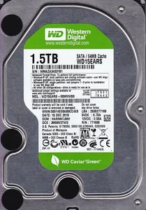 Western Digital WD15EARS-00MVWB0 HARNNTJMH 1.5TB DEC 2010 SATA 3.5" HDD A7-20 - Picture 1 of 3