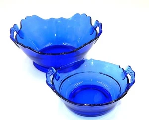 2 VINTAGE L.E. SMITH COBALT BLUE DEPRESSION GLASS MOUNT PLEASANT BOWLS - Picture 1 of 12