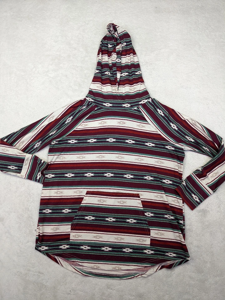 LuLaRoe Womens XL Red White Hoodie Kangaroo Pocket Pullover Southwestern Stripe - Image 1 of 4