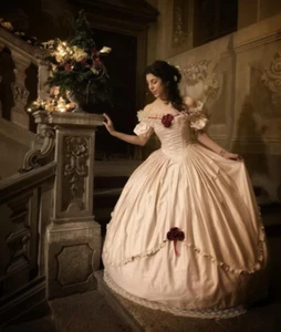 Victorian Vintage Off the Shoulder Wedding Dresses Satin Civil War Custom Made - Picture 1 of 14