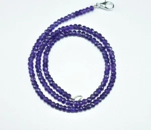 Collana di perle pietre preziose sfaccettate rondelle ametista africana argento sterling 925 - Foto 1 di 5