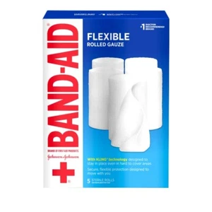 Band Aid Brand Flexible Rolled Medical Gauze, 4 in x 2.1 yd, 5 ct - Picture 1 of 8
