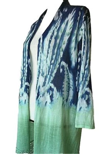 Chicos Kristan Ikat Paisley Strickjacke - getaucht gehäkelter Saum. Medium Neu - Bild 1 von 5