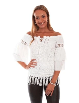 Scully Western Shirt Womens 3/4 Sleeve Off Shoulder Off White F0_HC574 - Image 1 of 2