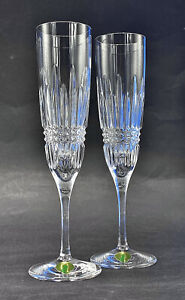 Waterford Crystal Lismore Diamond Cut Pair Of 23cm Champagne Flutes Glasses