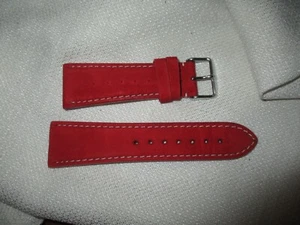 Correa de reloj de cuero genuino níquel EE. UU. 25 mm gamuza roja - Imagen 1 de 3