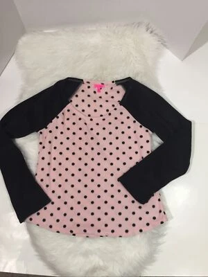 Betsey Johnson Mujer Grande Negro Rosa Lunares Polar Pijama Top Camisa Felpa Foto 1 de 4
