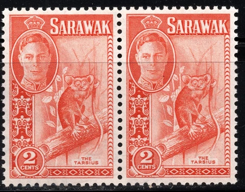 Sarawak Stamp Scott #181, 2c, Western Tarsius, Pair, OG, MNH, SCV$.90 Cover