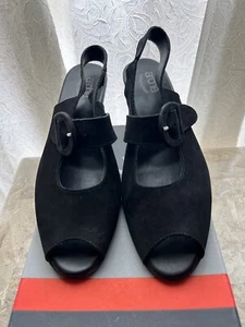 New ARCHE France Nubuck Leather 2”Wedge Black Sandals Adjustable Size 38 Or US 7 - Picture 1 of 11