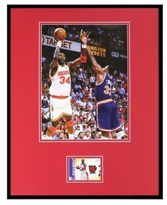 Hakeem Olajuwon 16x20 Framed Game Used Floor & Photo Display Rockets - Picture 1 of 1