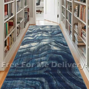 HERVEY ABSTRACT ARTSY BLUE MODERN FLOOR RUG RUNNER 80x300cm **FREE DELIVERY** - Bild 1 von 6