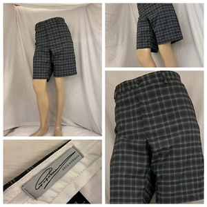 Greg Norman Golf Shorts Men Sz 38 Gray Plaid Flat Front Poly Stretch YGI Y1-633 - Picture 1 of 10