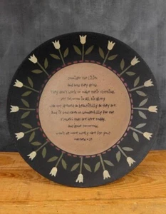Decorative Wood Plate Consider the Lilies Bible Verse Primitive Decor 11 inch - Picture 1 of 3