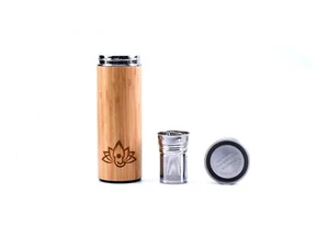 Ceramic Bamboo Coffee Mug Stainless Steel Lid Double Wall Vacuum Insulated 12oz - Picture 1 of 5