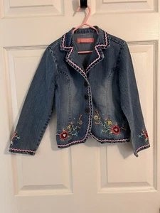 Vintage girls y2k denim blazer jacket Paris Blues floral embroidered 2000s 90s 6 - Picture 1 of 5