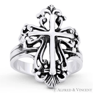 Anillo ancho de plata esterlina 925 medieval/gótica de Santo Tomás y cruz latina - Imagen 1 de 1