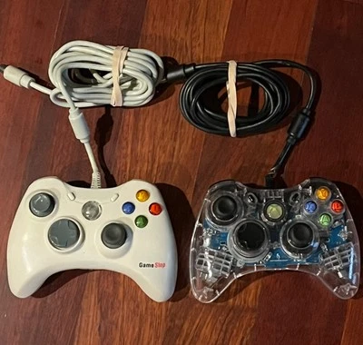 Microsoft XBOX 360 Corded Controllers Clear Afterglow & White GameStop FOR PARTS - Image 1 of 4