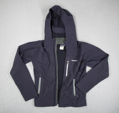 Chaqueta softshell con capucha Patagonia para hombre pequeña gris oscuro bolsillos con cremallera completa LEER Foto 1 de 4