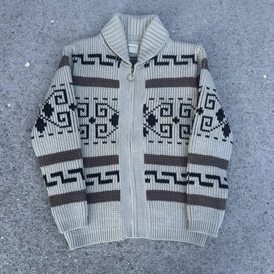 Vintage 70s Pendleton Big Lebowski The Dude Wool Cardigan Knit Sweater L Talon - Image 1 of 4