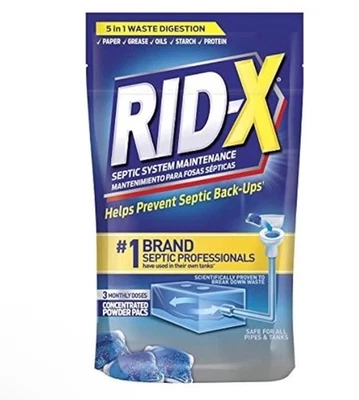 Mantenimiento del sistema séptico RID-X 3 dosis mensuales paquetes de energía concentrada de 3,2 OZ Foto 1 de 4