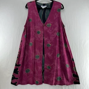 Daily Planet Duster Vest Women Size L Abstract Polka Dot Sleeveless Magenta - Picture 1 of 11