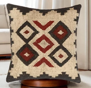 Handmade Kilim Jute Pillow Cover | Southwestern Cushion | Tribal Boho Home Decor - Picture 1 of 4