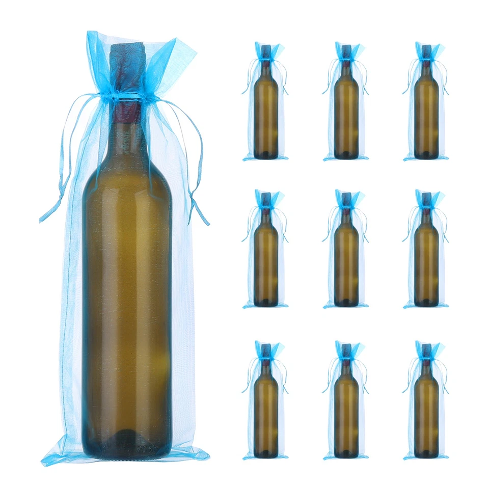 Bolsas de vino de organza de 14 x 5 pulgadas 20 piezas bolsas envolventes de regalo para favores de boda azul lago Foto 1 de 4