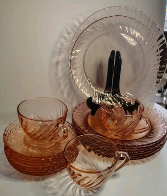 Arcoroc France Pink Swril Vintage Dinnerware Lot 20 Pcs - Image 1 of 4