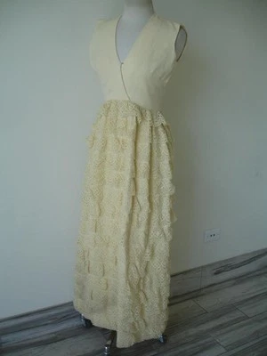 Vestido largo marfil Anne Fogarty años 60 S 10 de colección boda ganchillo en capas EE. UU. Foto 1 de 4