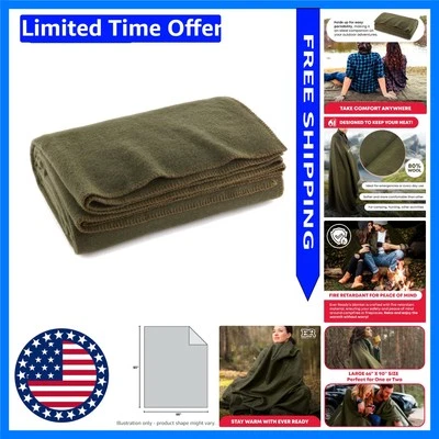 Durable Olive Green Military Fire Retardant Blanket - 66" x 90" Emergency Use - Image 1 of 4