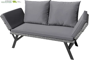 Woven Rattan Patio Furniture, Convertible Daybed or Double Chair with Adjustabl - Picture 1 of 7
