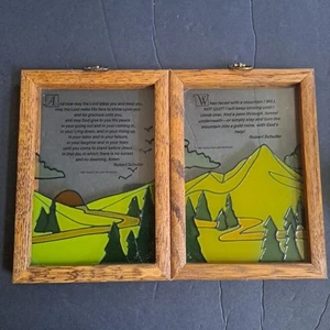 Vtg Beautiful Painted Stained Glass Landscape Religious Christian Quotes 1980s - Picture 1 of 14