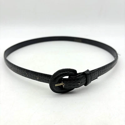 NEW Vintage 80s Black Croc Embossed Genuine Leather Skinny Waist Belt Size S 30" - Image 1 of 4