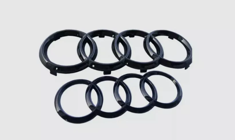 Black  SET For Audi - Rings Front Grill Emblem 273mm & Rear Trunk Emblem 193mm - Image 1 of 1
