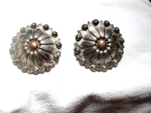 Vintage Pair Sterling Silver Flower Horse Bridle Conchos Loop Backs  2" - Picture 1 of 10