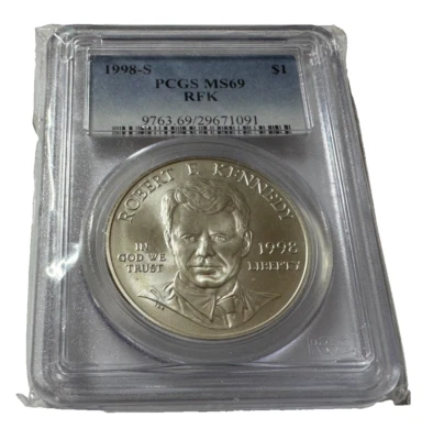1998-S $1 RFK ROBERT KENNEDY SILVER COMMEMORATIV  PCGS MS69 DOLLAR COIN - Image 1 of 4