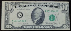 1969-C $10 Federal Reserve Note Faulty Alignment printing error VF - Picture 1 of 2