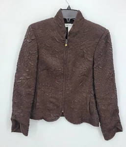 Vintage Victor Costa Jacket Womens 6 Brown Crinkle Textured Zip Up Blazer - Picture 1 of 7